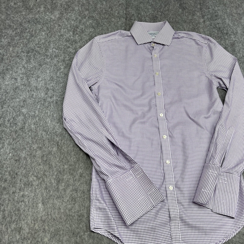 Charles Tyrwhitt Shirt Mens 15.5 34/35 Purple Check Extra‎ Slim Non Iron French - Picture 10 of 15